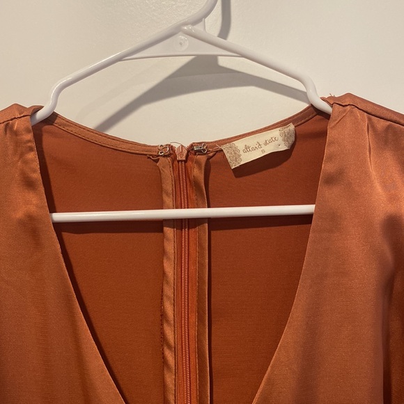 Small Altar’d State Satin Rust Long Sleeve Dress - Picture 2 of 5